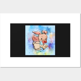 Happy Easter Cute Spring Eggs Easter Bunny Posters and Art